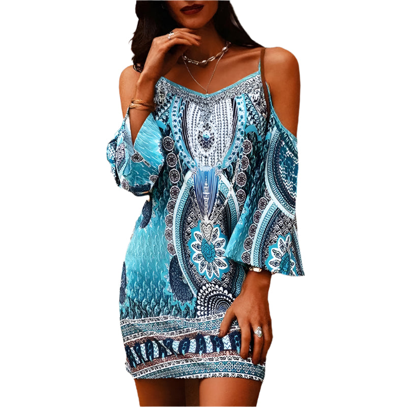 Sammy - Robe bleue à épaules dénudées d'été