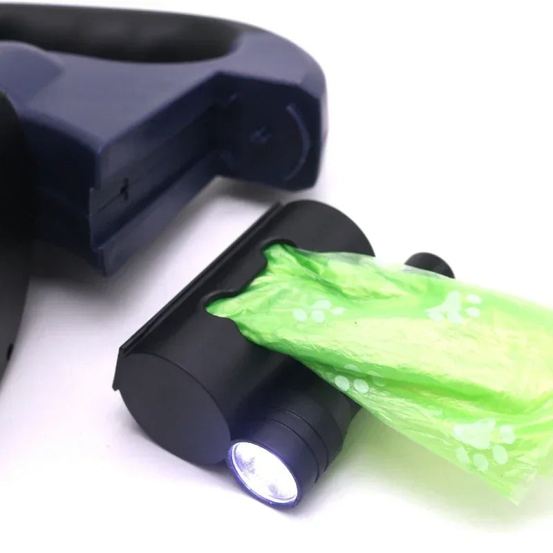 LumiLeash 2-en-1 Laisse Double pour Chien avec Lampe LED et Distributeur de Sacs à Déchets