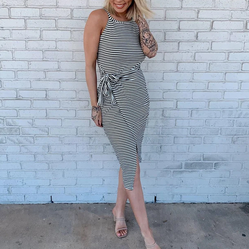 Bella - Robe rayée en velours