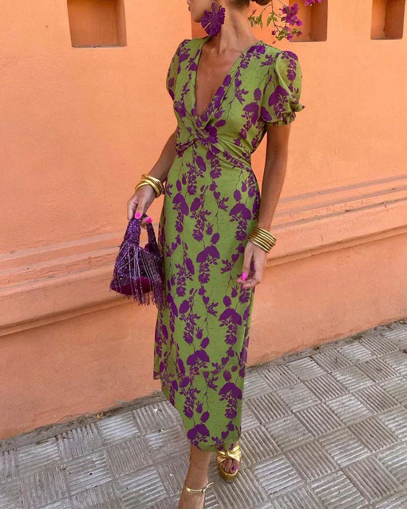 Emilia - Robe longue moulante à imprimé floral élégant