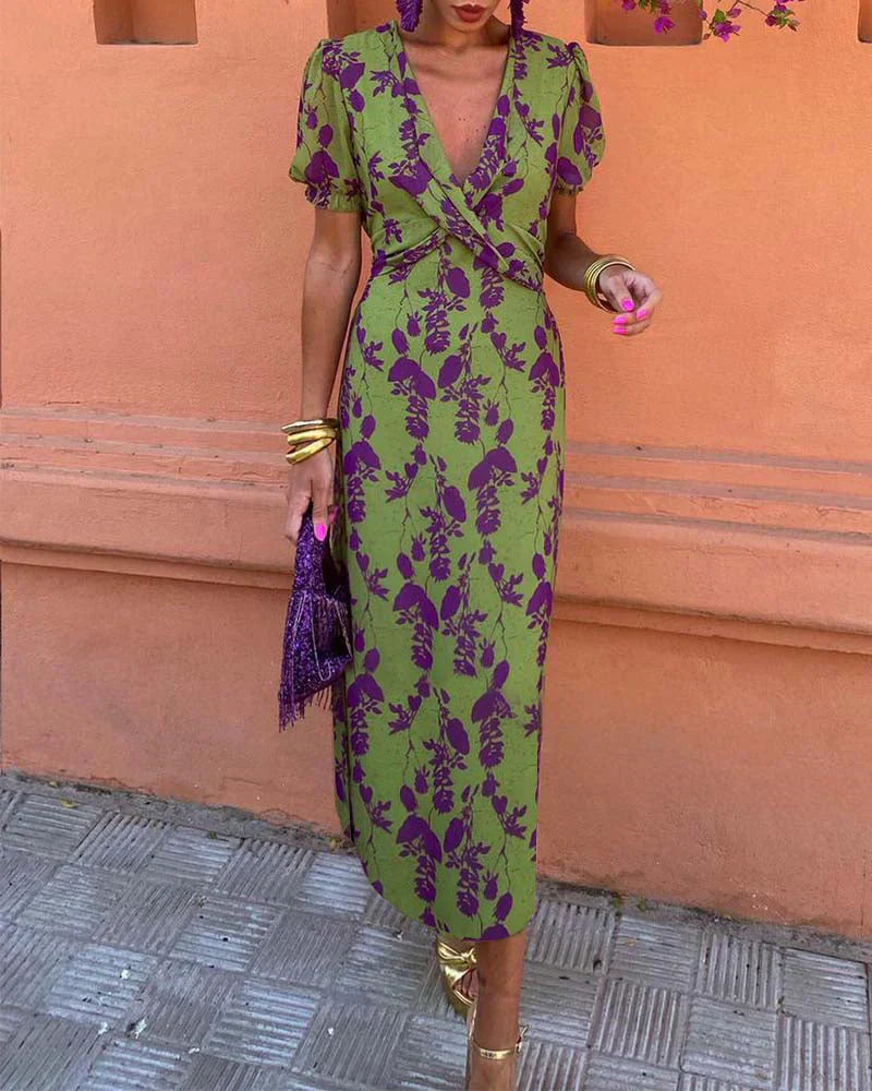 Emilia - Robe longue moulante à imprimé floral élégant