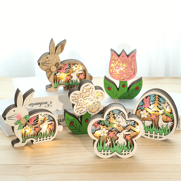 FestiveDecor - Collection de décorations LED en bois pour Pâques