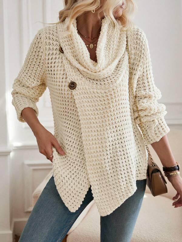 Tendance d'automne® Pull en tricot à col montant beige