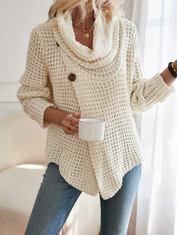 Tendance d'automne® Pull en tricot à col montant beige