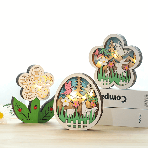LumiHare Figures de Pâques Décoratives – Découpe Stratifiée avec Éclairage Doux