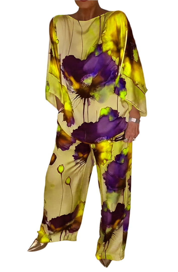 Geldy - Ensemble en fleurs avec top oversize et pantalon à jambes larges