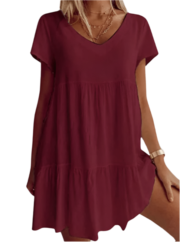 Minnie - Robe courte à manches courtes avec décolleté en V décontractée