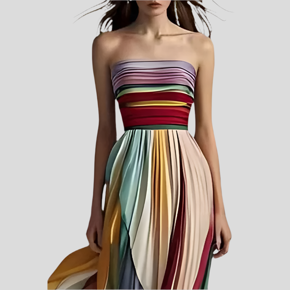 Ayni – Robe de soirée fluide et colorée sans bretelles