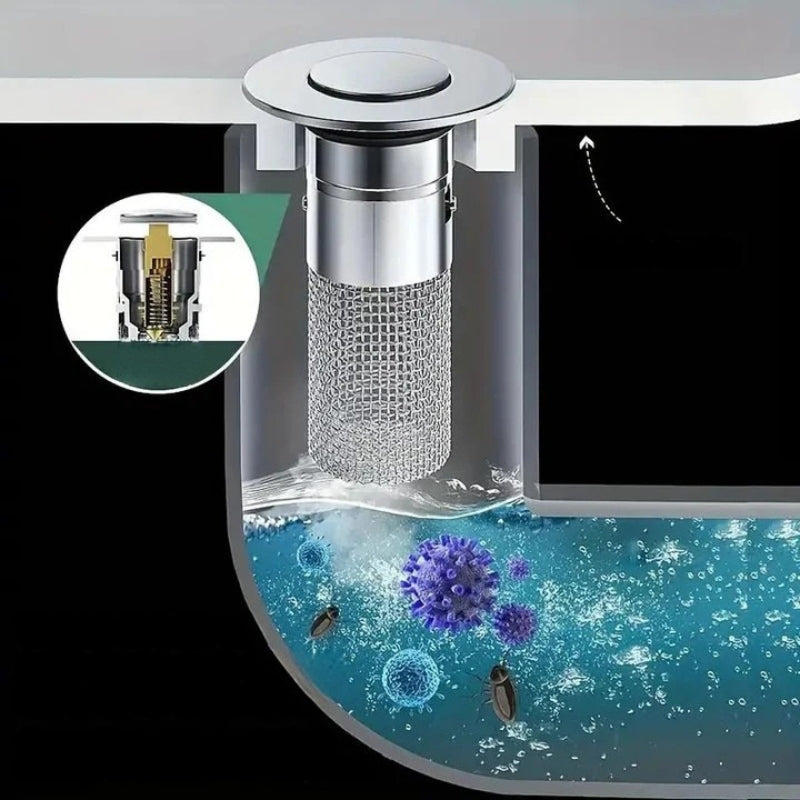 Filtre KlarStrøm avec attrape-cheveux pour évacuations de cuisine et de salle de bain