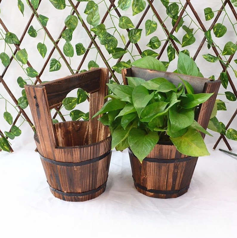 Cuvette à plantes extérieure rustique de style tonneau – Pot de jardin classique avec aspect bois