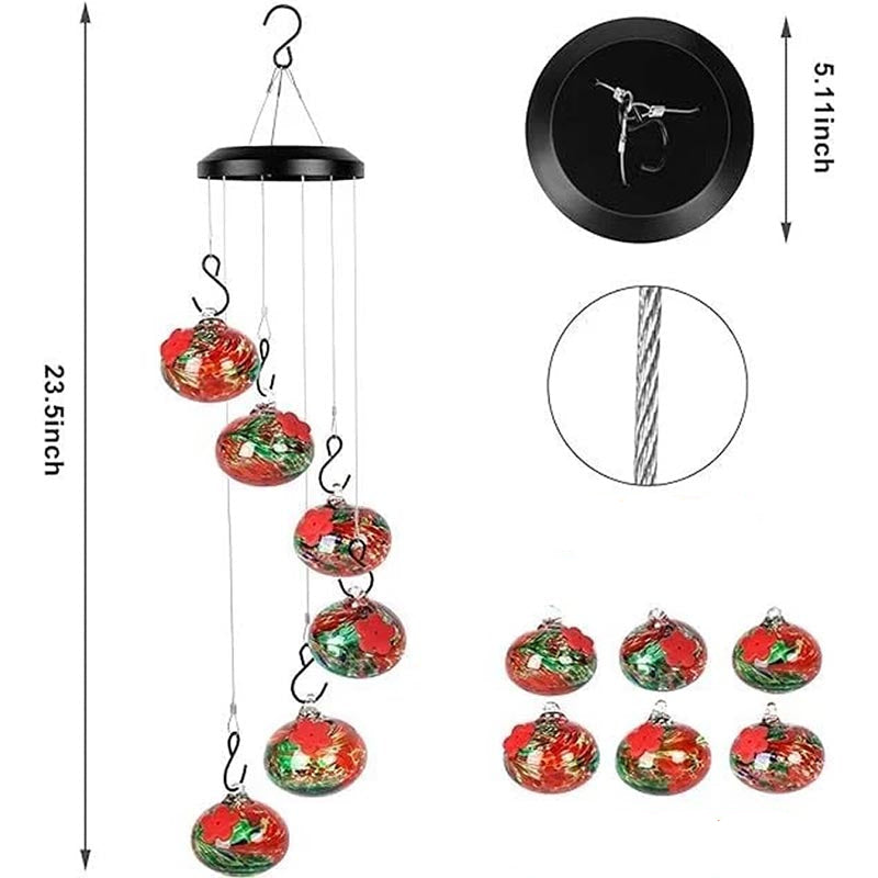 ChimeFeeder - Nourrisseur à colibri en verre soufflé à la bouche avec cloche à vent