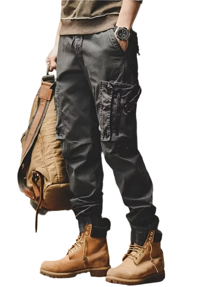 Calvin - Pantalon cargo pour homme avec jambes coniques et design à poches multiples