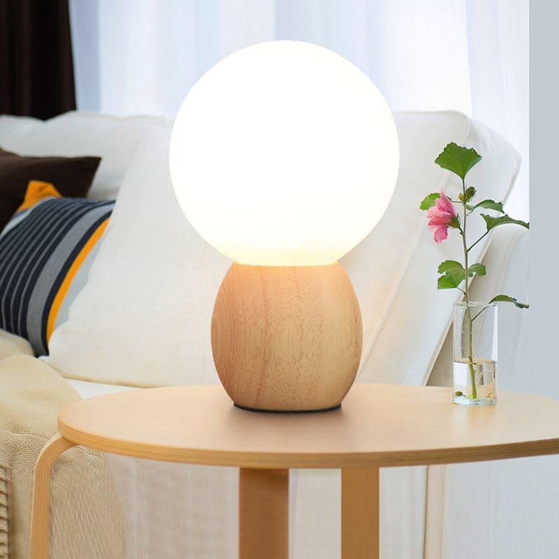 SoftLume - Lampe de table élégante en bois naturel avec verre rond