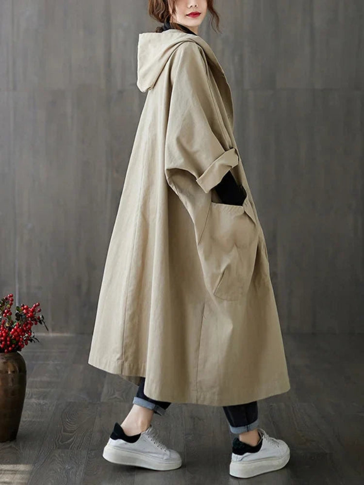 Sofie - Trench-coat avec capuche et fermeture à boutons pour femme