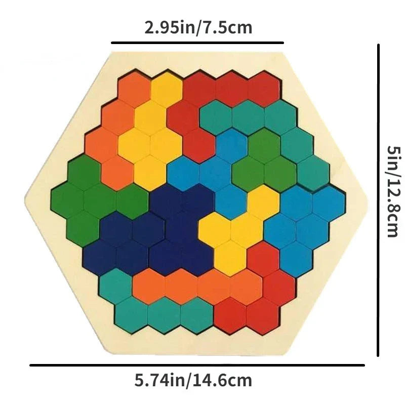 HexaFun 3D puzzle en bois hexagonal – Jouet éducatif STEM pour enfants