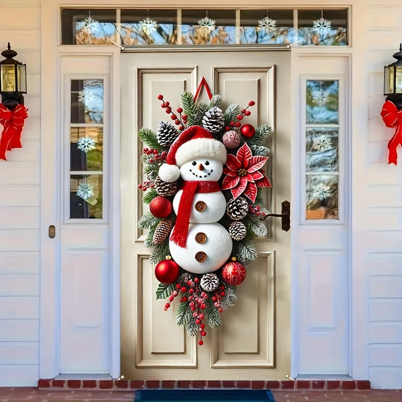 Couronne de Bonhomme de Neige en Polyester Festif – Décor de Porte de Fête Fantaisiste