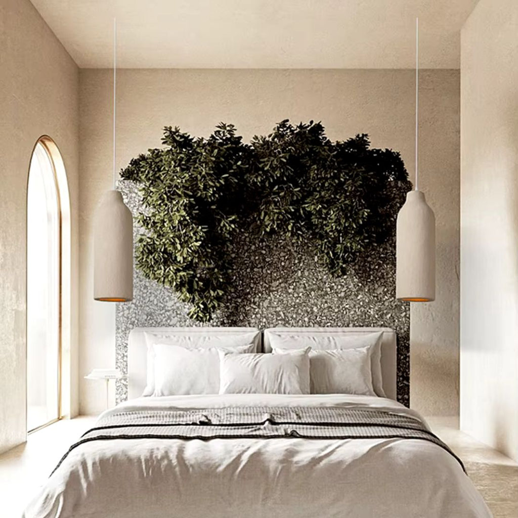 TerraGlow - Suspension beige texturée avec abat-jour cylindrique