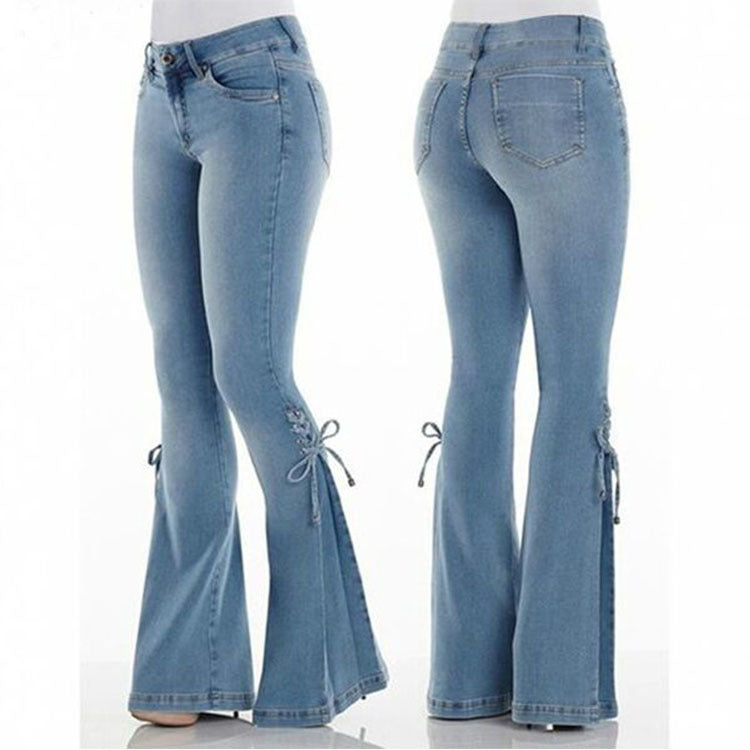 Chic | Jeans larges taille haute à lacets pour femmes
