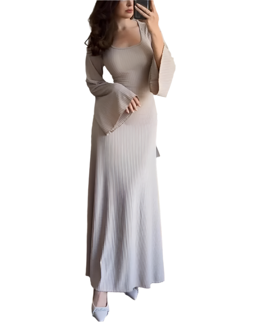 Leslie - Robe maxi en ribbas avec manches évasées