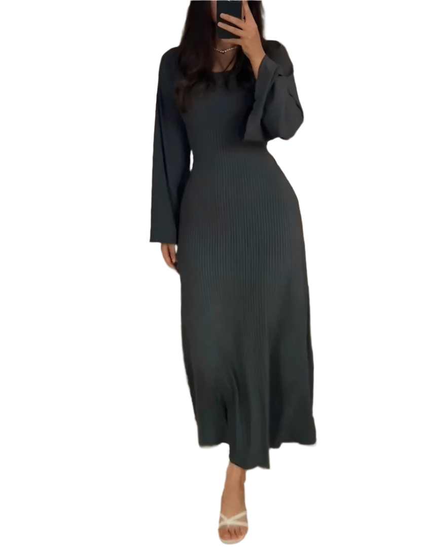 Leslie - Robe maxi en ribbas avec manches évasées