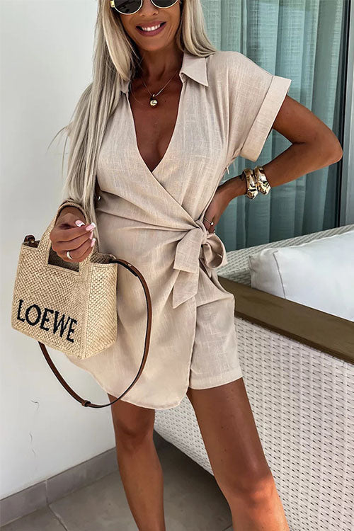 Monica - Mini-robe portefeuille avec ceinture à nouer et décolleté en V