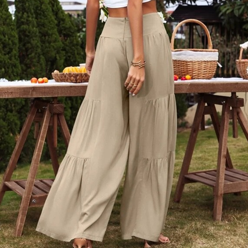 Gretia - Pantalons en mélange de coton avec jambes larges