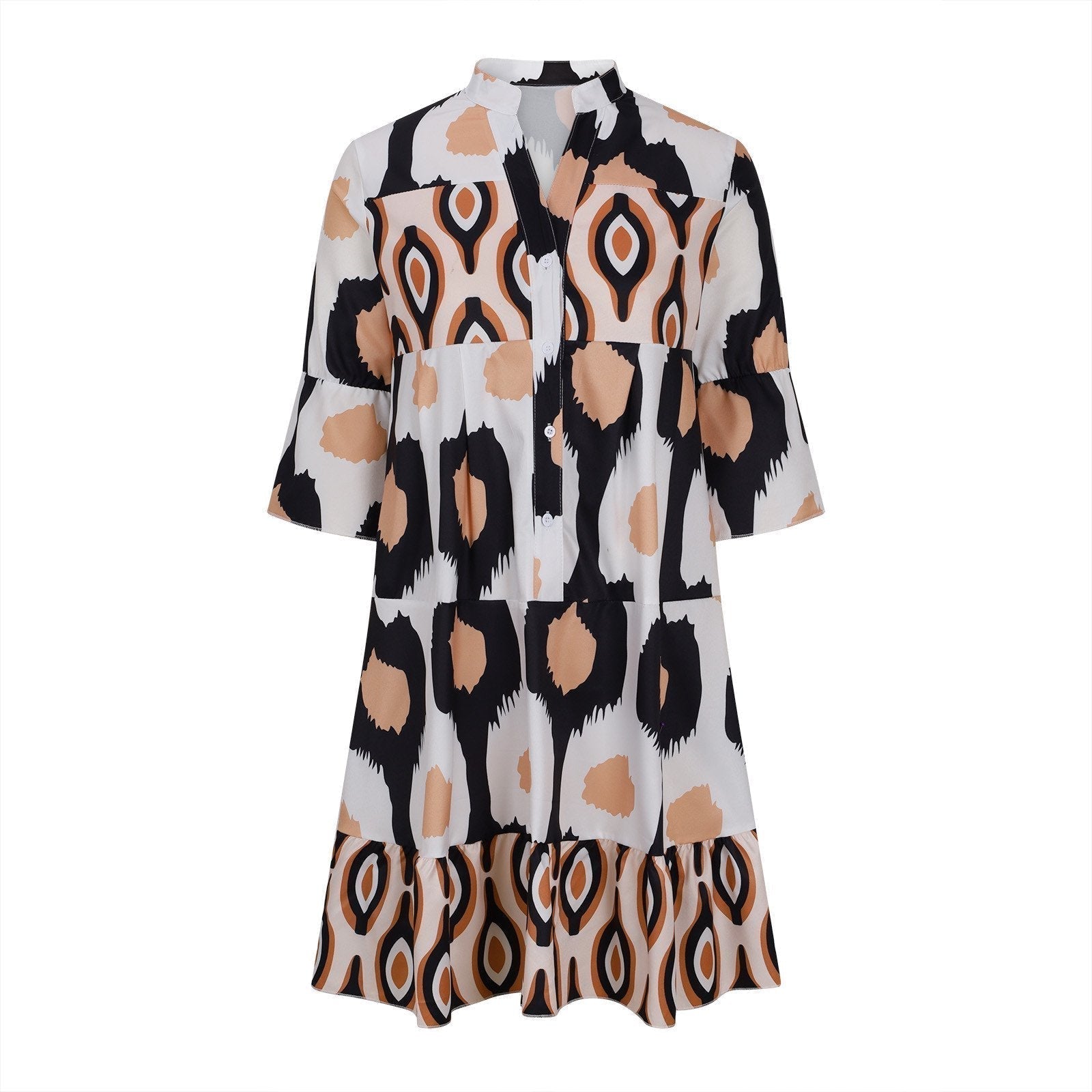 Layla - Robe chemise chic avec plusieurs niveaux et imprime abstrait
