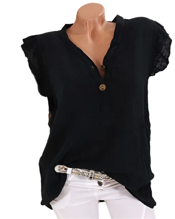 Connie - Blouse féminine avec décolleté en V et bord froncé