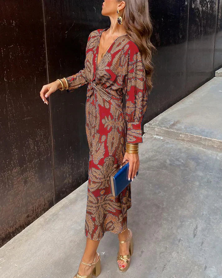 Kielle - Robe maxi imprimée chic à manches longues