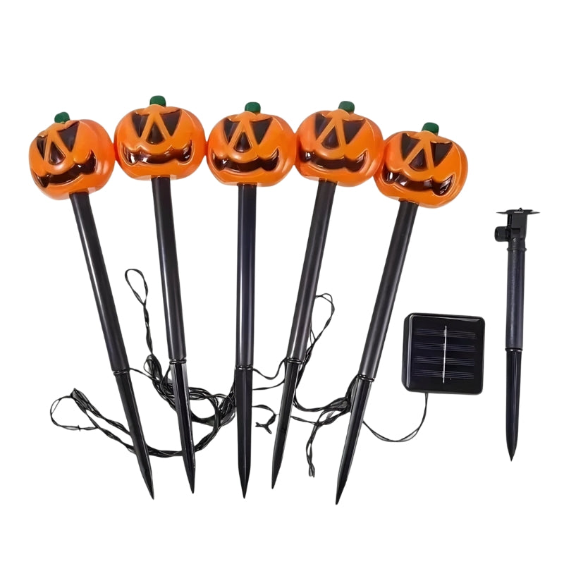 Ensemble de lumières extérieures solaires Halloween PumpkinGlow – Décoration LED de citrouille alimentée par énergie solaire