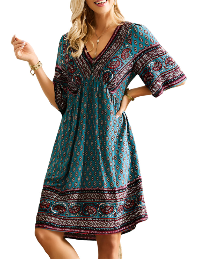 Nancie - Robe boho intelligente avec décolleté en V et imprimé