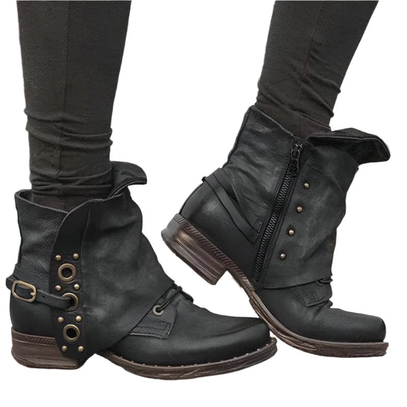 Erika - Bottes classiques antidérapantes en cuir PU avec fermeture éclair pour femme