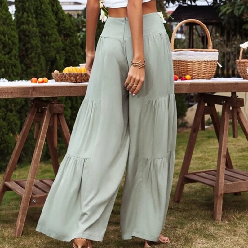 Gretia - Pantalons en mélange de coton avec jambes larges