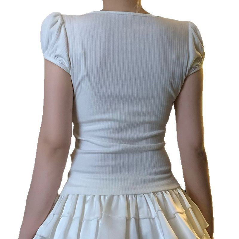 PuffMeow - Haut à manches bouffantes avec imprimé de chat et détail en nœud