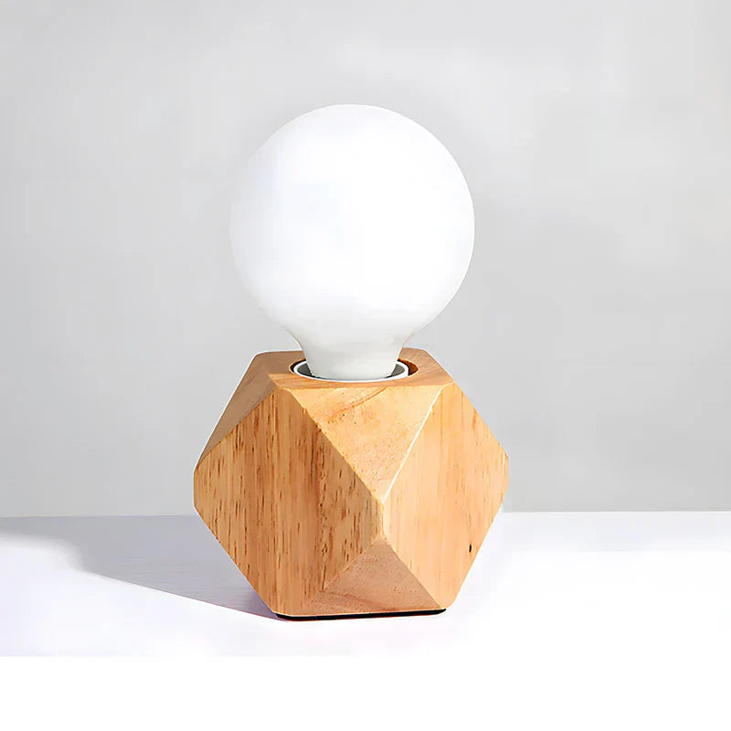 GeoLume – Lampe de table avec pied en bois géométrique multifacette
