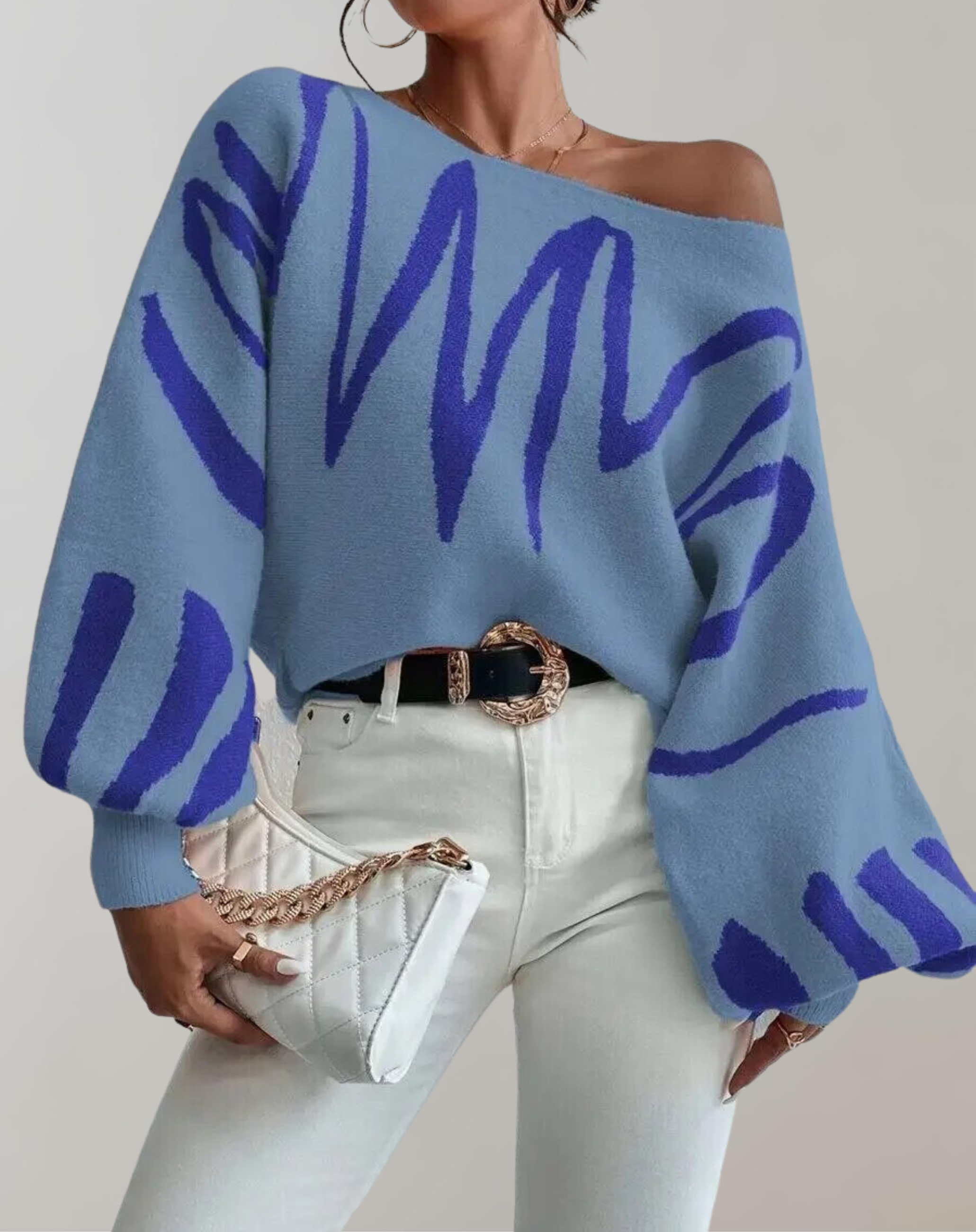 Jessica - Haut à épaules dénudées avec manches lanternes imprimées