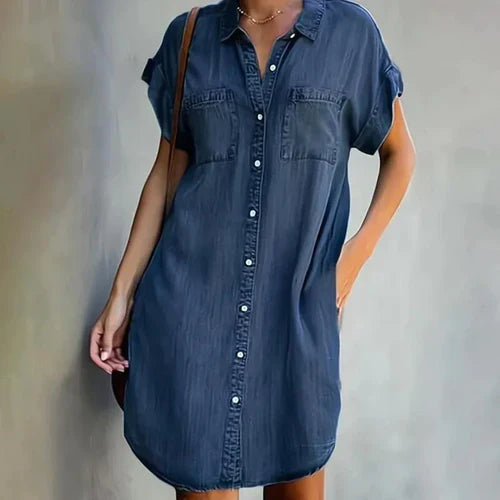DenimVogue | Robe chemise boutonnée élégante pour une élégance sans effort