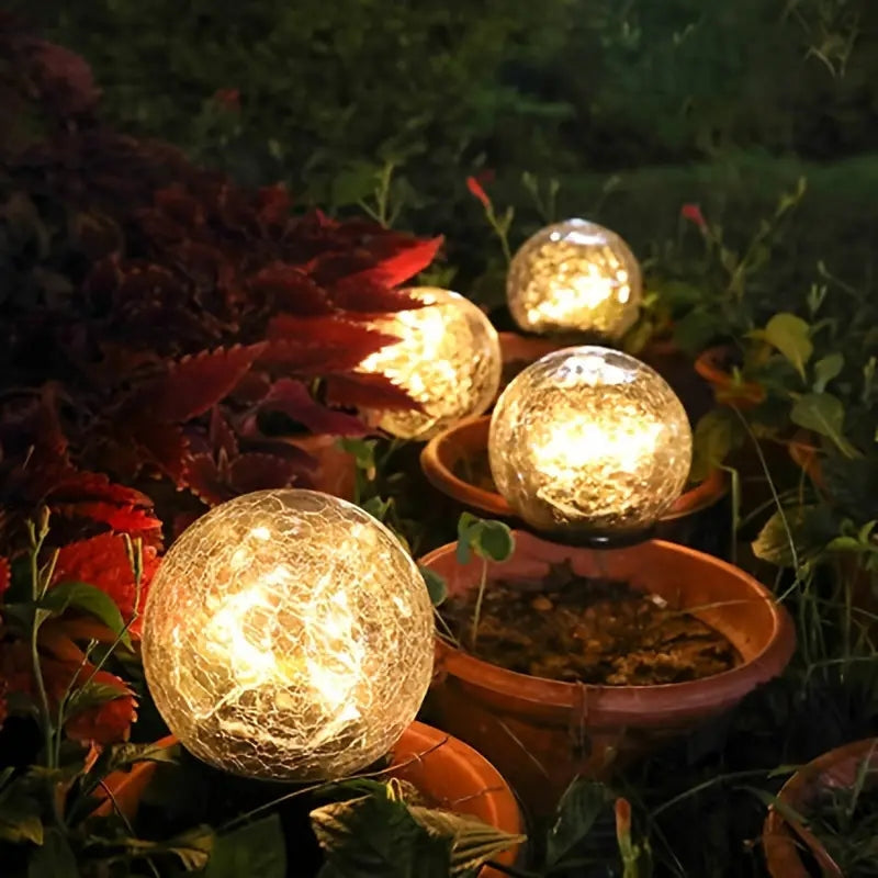 LumaGlow - Lampes de jardin solaires avec boules en verre crépitantes
