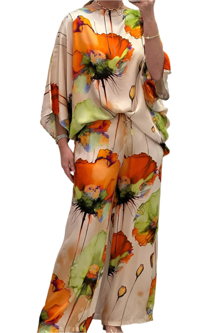 Geldy - Ensemble en fleurs avec top oversize et pantalon à jambes larges