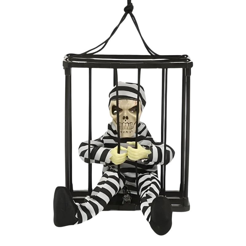 FrightCorp Squelette de prison animatronique avec effets vocaux, lumière et son