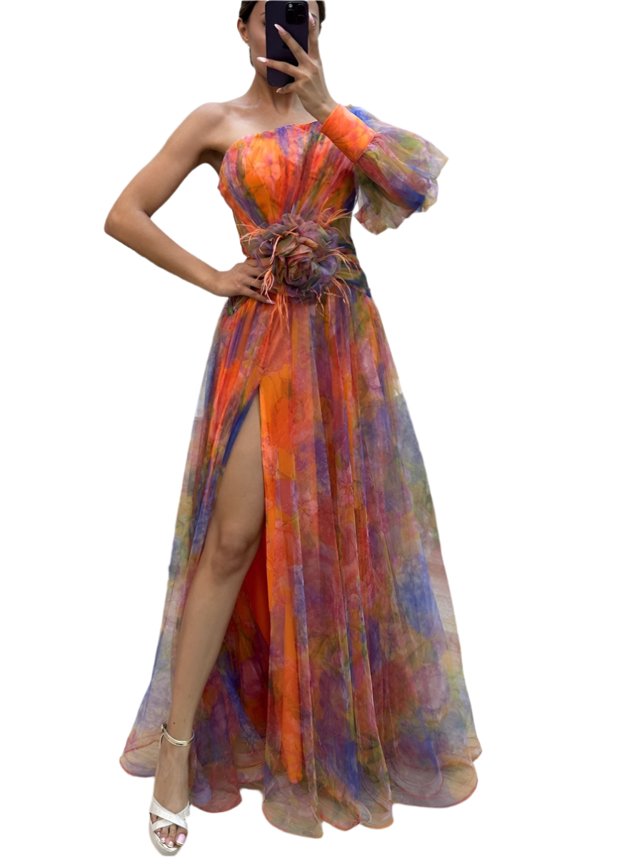 Zody - Robe maxi à fleurs une épaule avec fente et taille