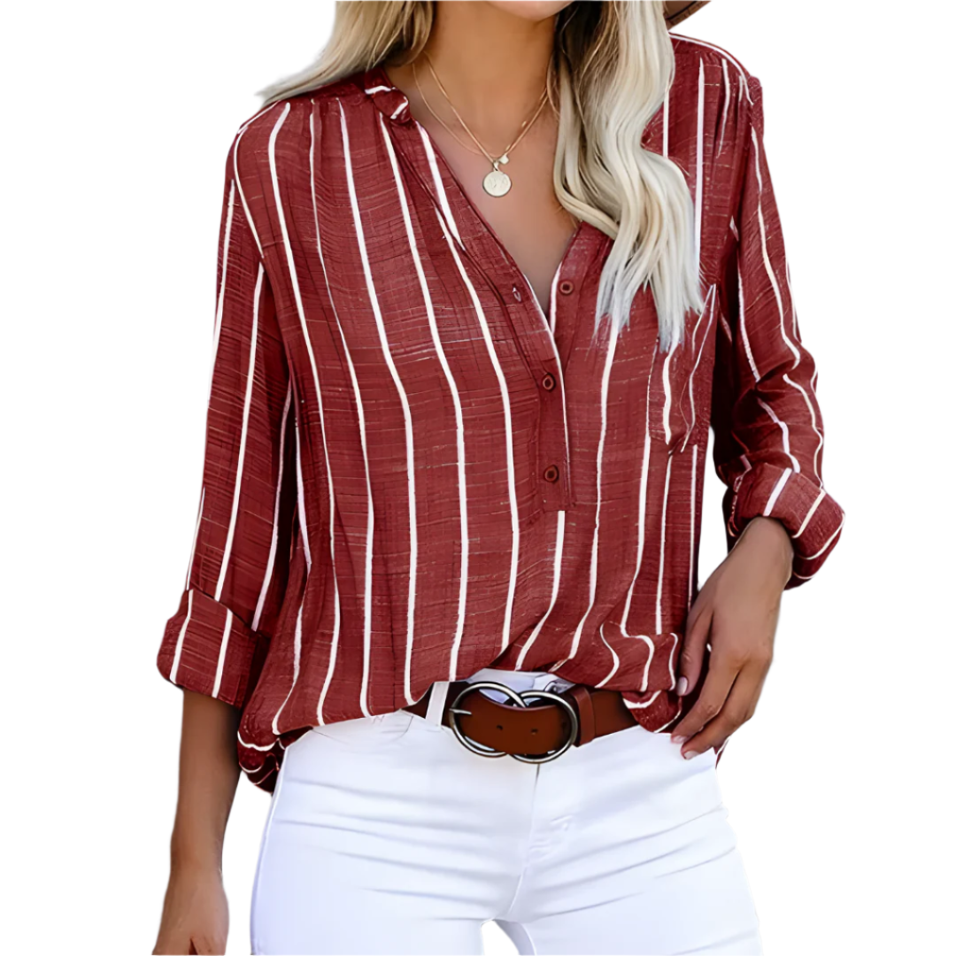 Olivia Chemise Classique à Manches Longues avec Rayures et Boutons