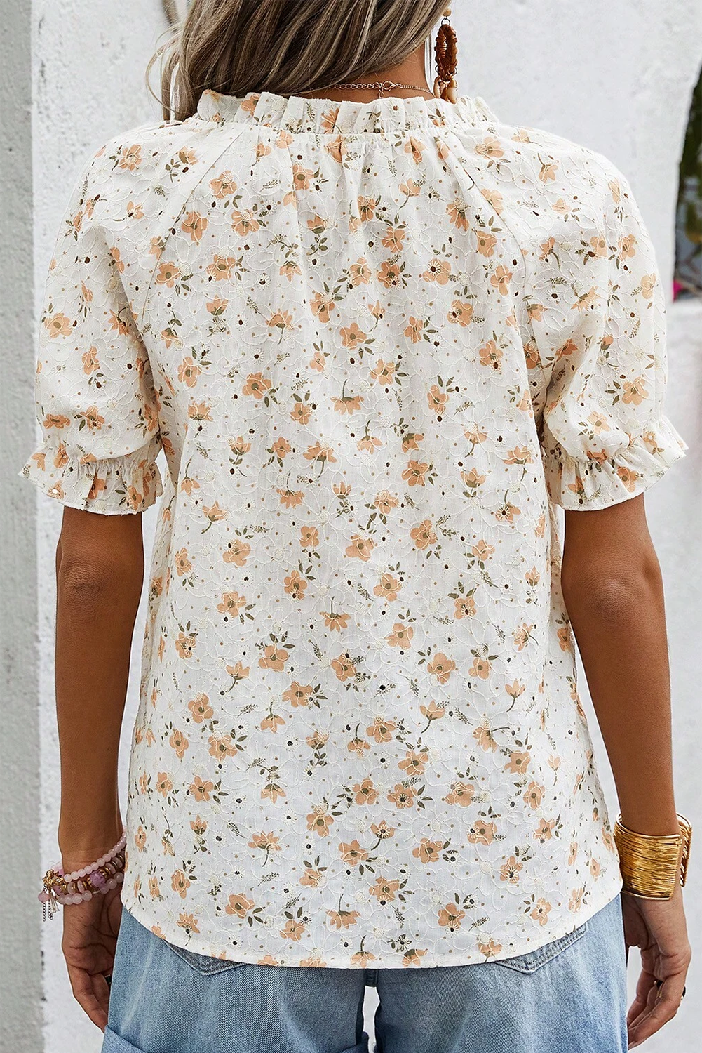 Monica - Blouse fleurie vintage avec manches bouffantes