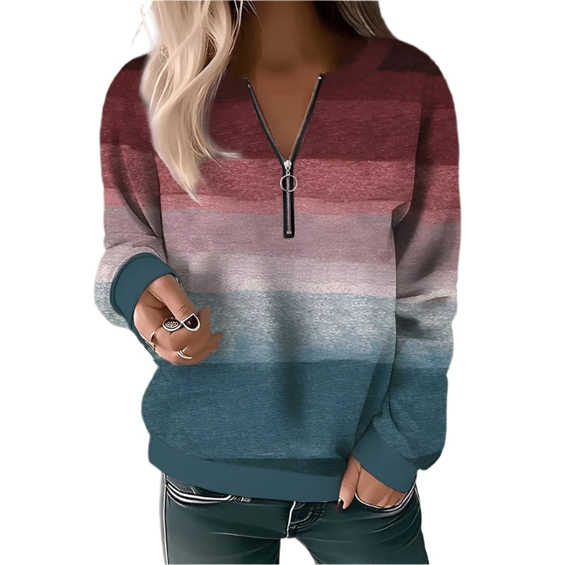 Amanda - Sweat-shirt à blocs de couleurs avec demi-fermeture éclair pour femmes
