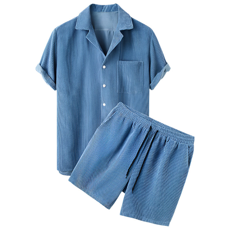 Caspar – Combinaison d'été à manches courtes pour hommes avec chemise et shorts à cordon