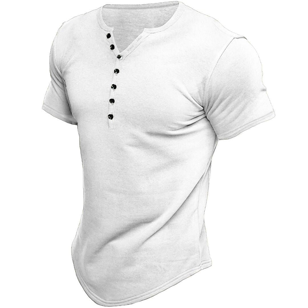 Le millésime de Jen | T-shirt Henley pour hommes à manches courtes et design de couleur unie