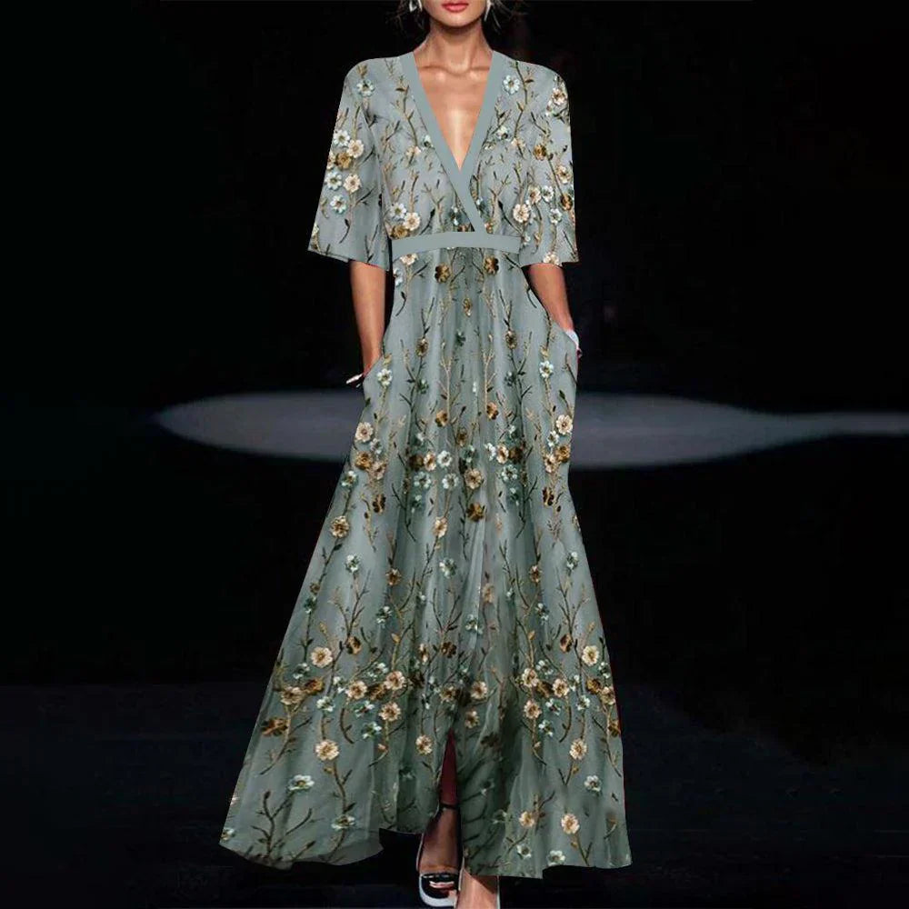 Ariela - Élégante robe maxi portefeuille à fleurs