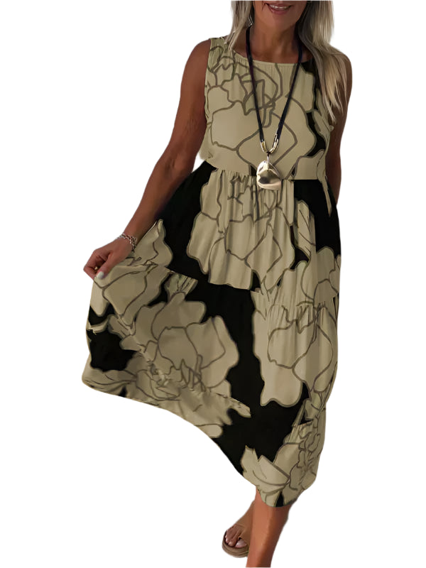 Jasmine - Robe mi-longue fleurie sans manches à volants pour un chic estival sans effort