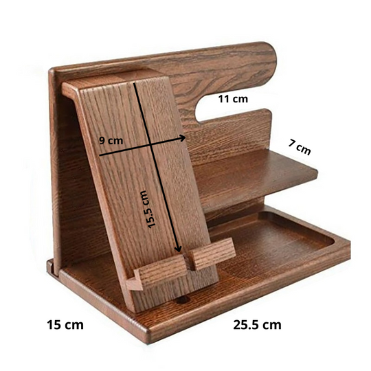 Station d'accueil Oliver DeskMate – Station de chargement et organisateur de bureau en bois pour téléphones et accessoires