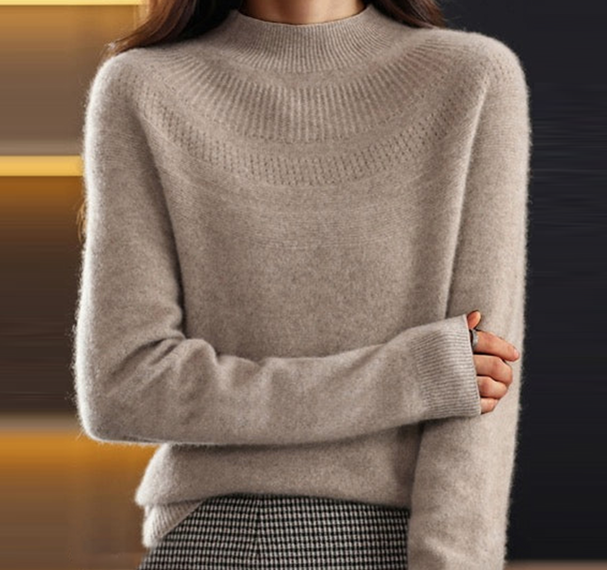Tendance d'automne® Pull à manches longues taupe classique